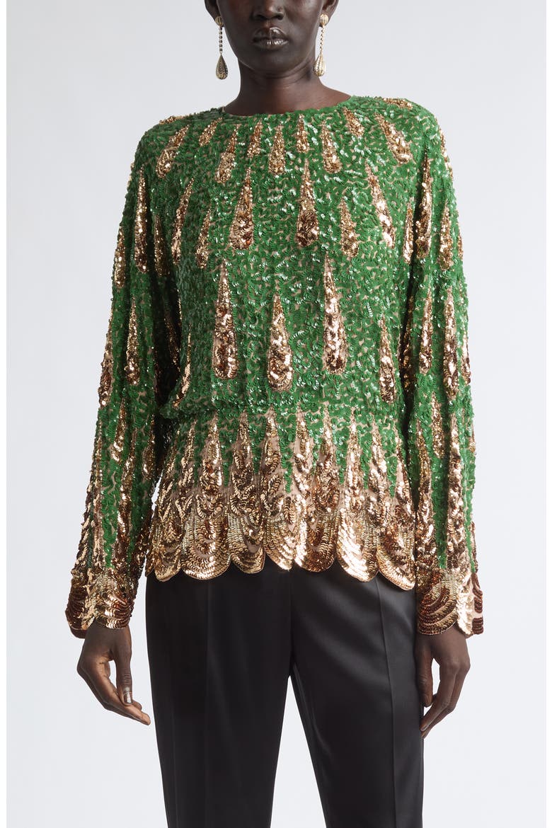 Sequin Silk Chiffon Top, Main, color, GREEN MULTI