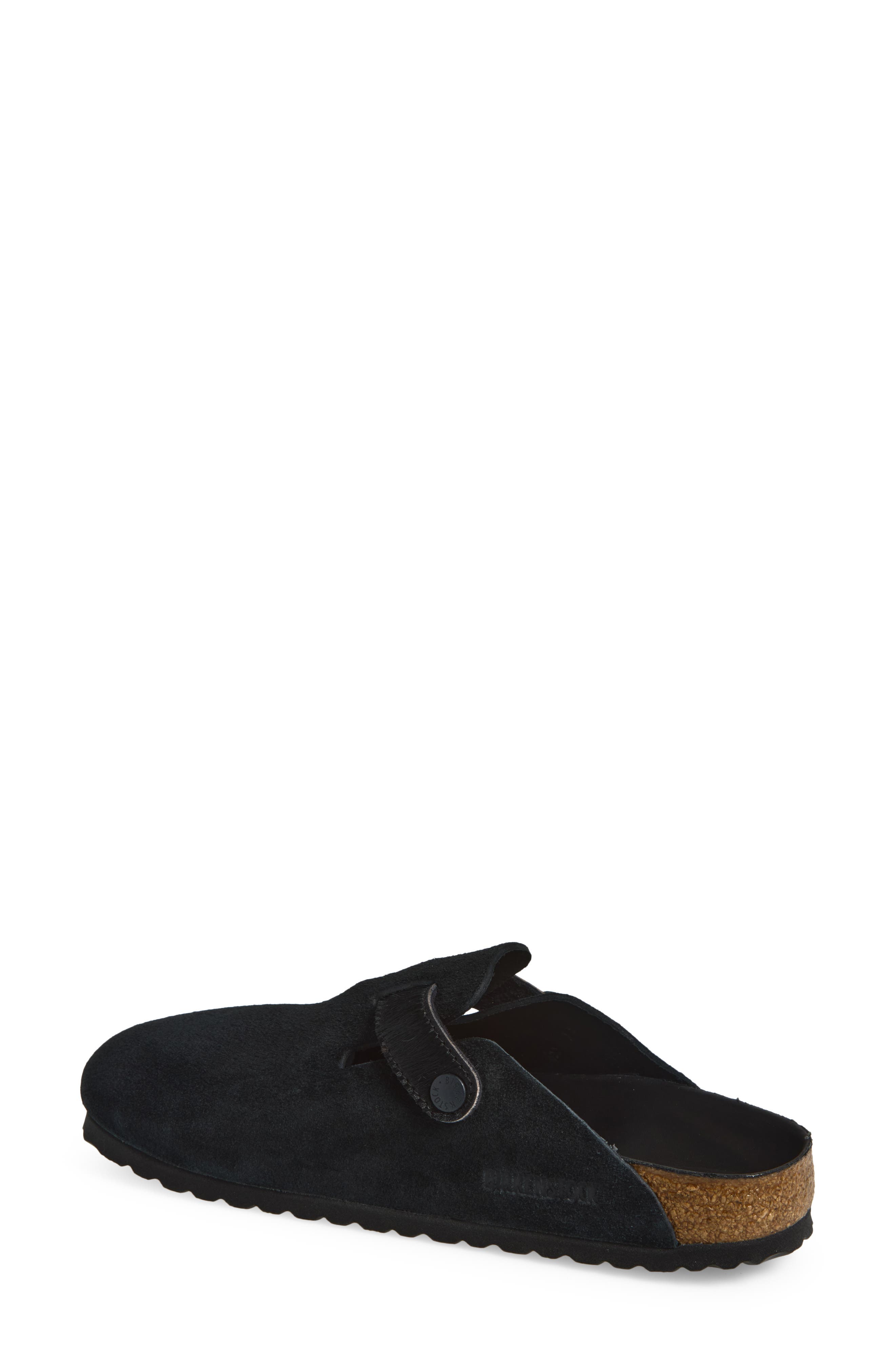 Boston Genuine Calf Hair Trim Clog, Alternate, color, BLACK