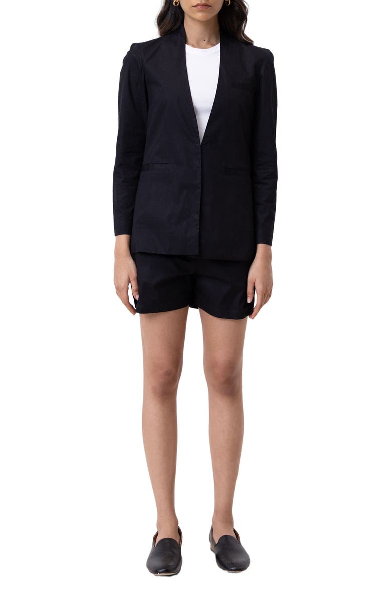 Reistor Organic Cotton Collarless Summer Blazer, Main, color, Black