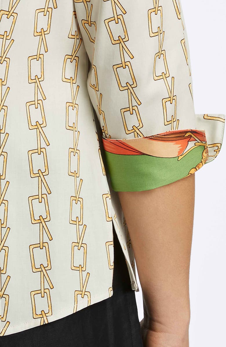 Foxcroft Taylor Chain Stripe Cotton Button-Up Shirt, Alternate, color, Ivory Multi