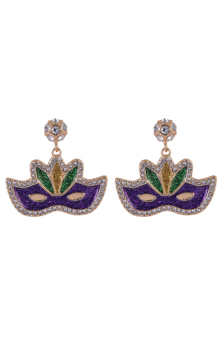 Hallmark Mardi Gras Mask Stone Earrings, Alternate, color, Purple