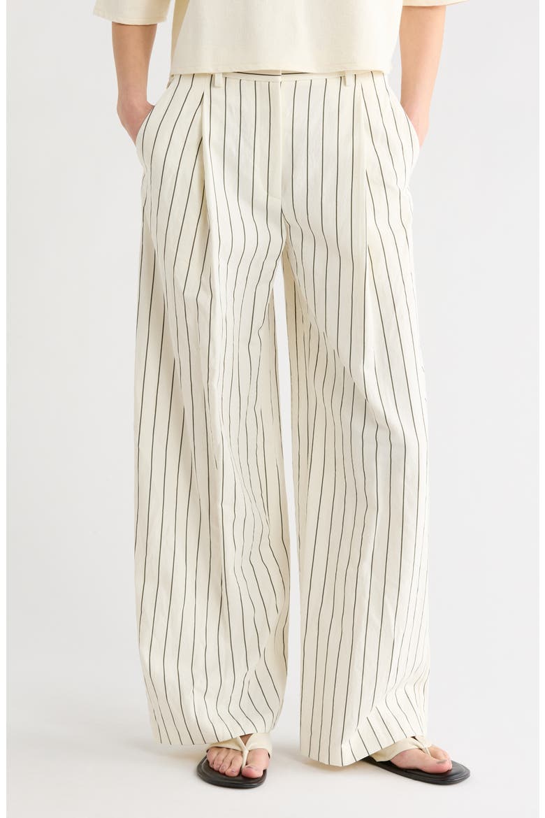 Greenwich Avenue Linen Wide Leg Pants, Main, color, IVORY / CHOCOLATE