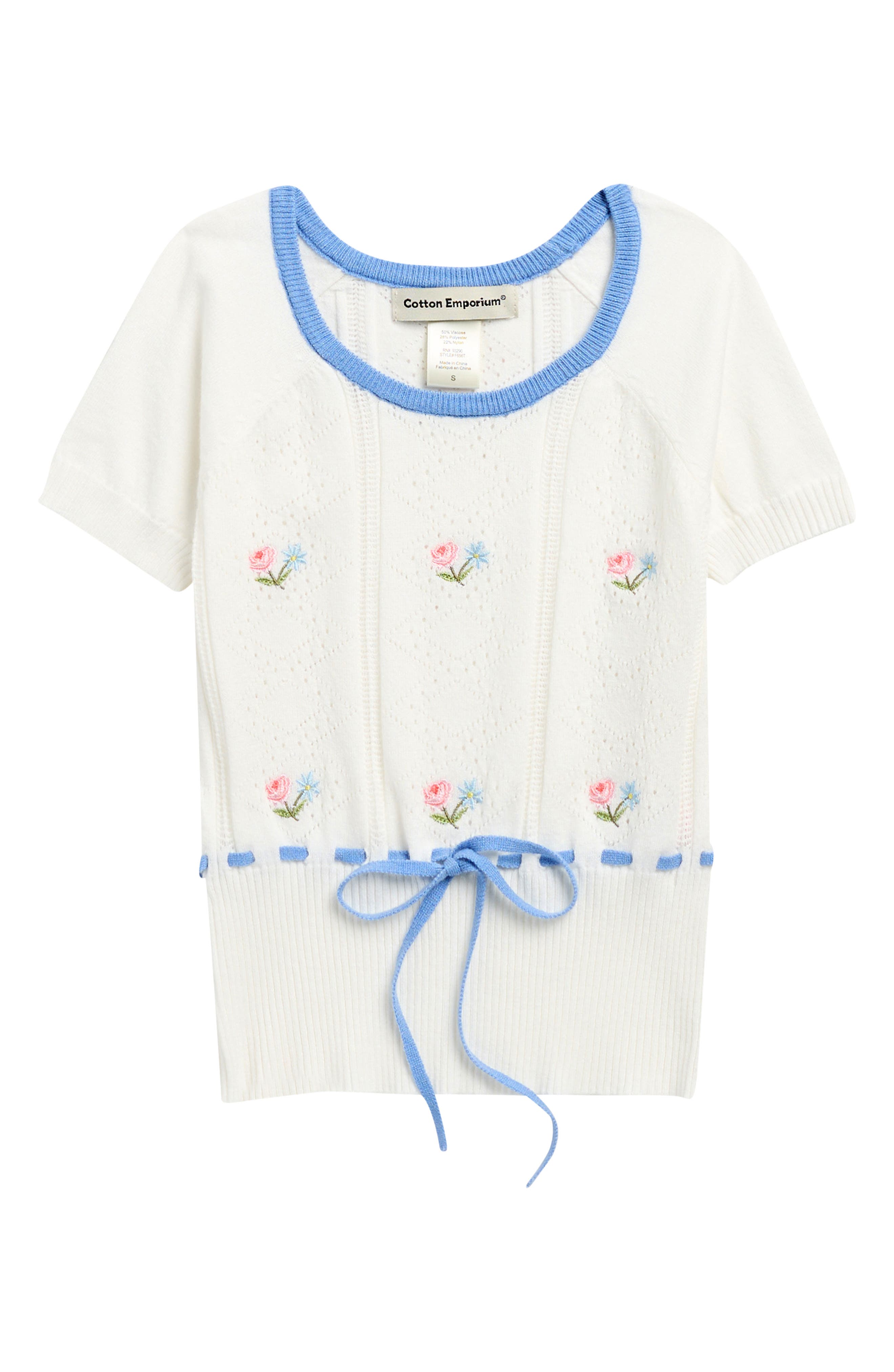 Embroidered Pointelle Knit Top
