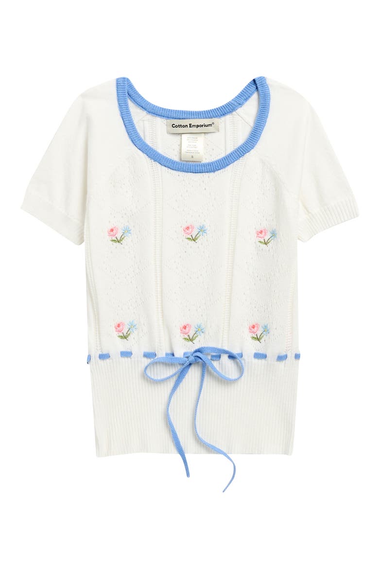 Embroidered Pointelle Knit Top, Main, color, WHITE