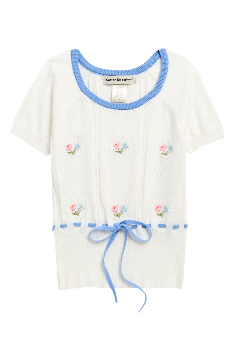 Cotton Emporium Embroidered Pointelle Knit Top, Main, color, White