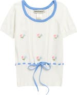 Cotton Emporium Embroidered Pointelle Knit Top
