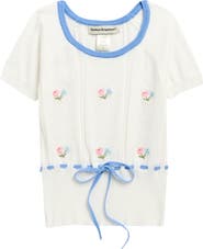 Cotton Emporium Embroidered Pointelle Knit Top