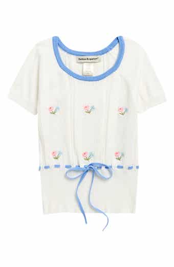 Embroidered Pointelle Knit Top