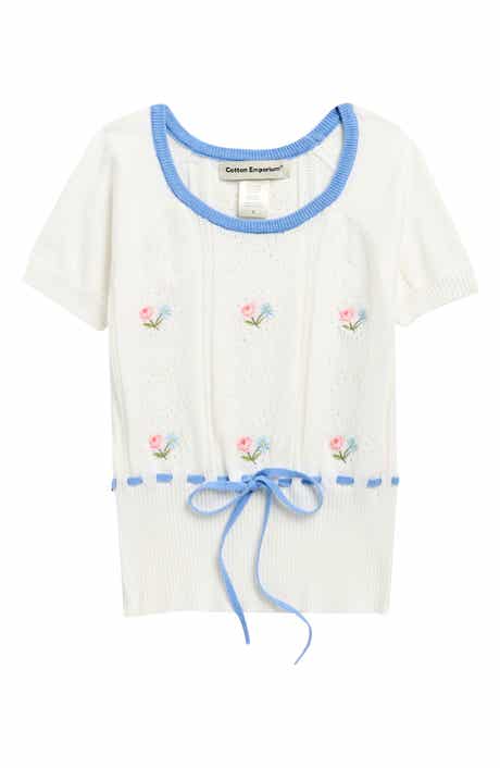 Embroidered Pointelle Knit Top