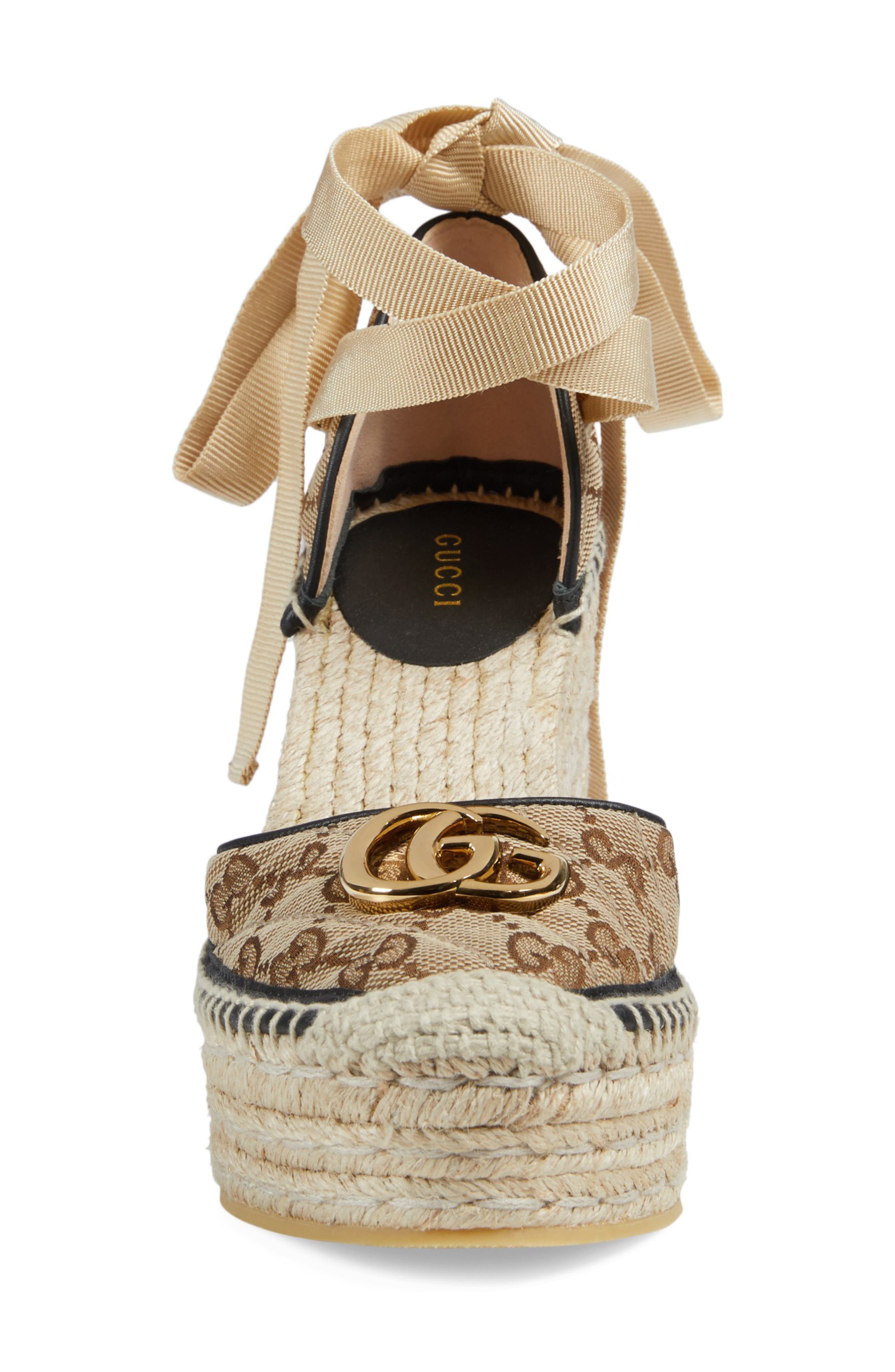 Gucci Pilar GG Ankle Tie Espadrille Platform Wedge, Alternate, color, 
