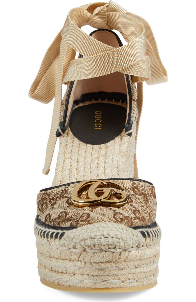 Gucci Pilar GG Ankle Tie Espadrille Platform Wedge, Alternate, color,