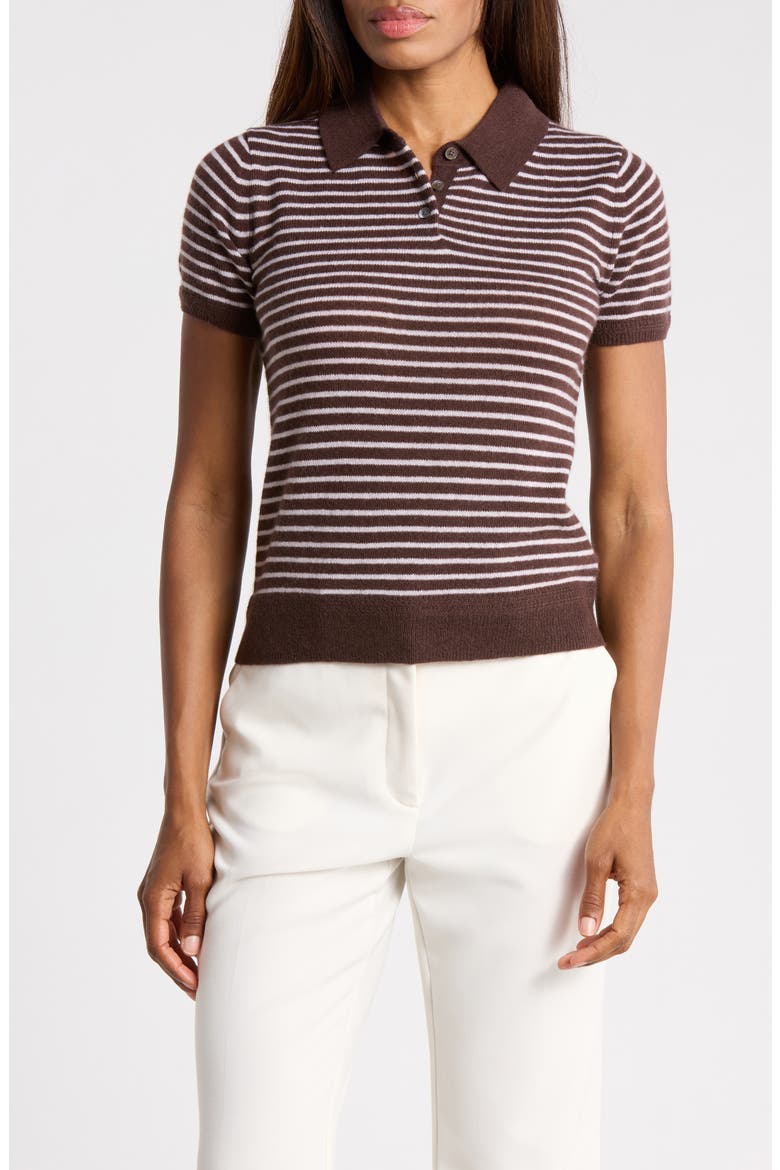 Stripe Cashmere Polo, Main, color, CHOCOLATE W/ CREAM STRIPE