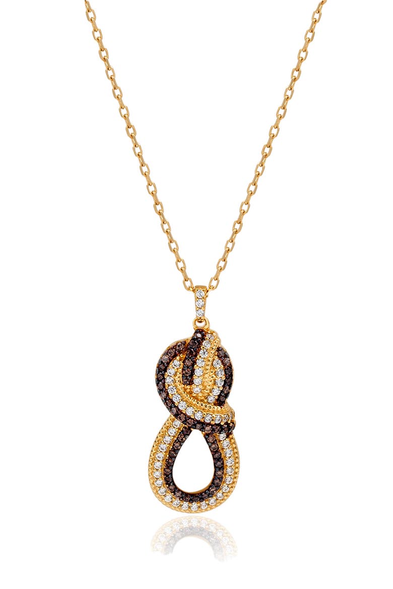 Twisted Knot Cubic Zirconia Pendant Necklace, Main, color, BROWN