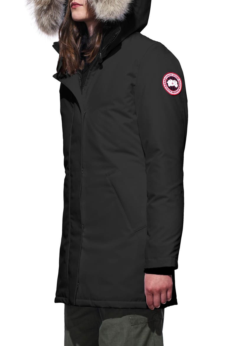 Victoria Fusion Fit Down Parka with Genuine Coyote Fur Trim, Alternate, color, BLACK