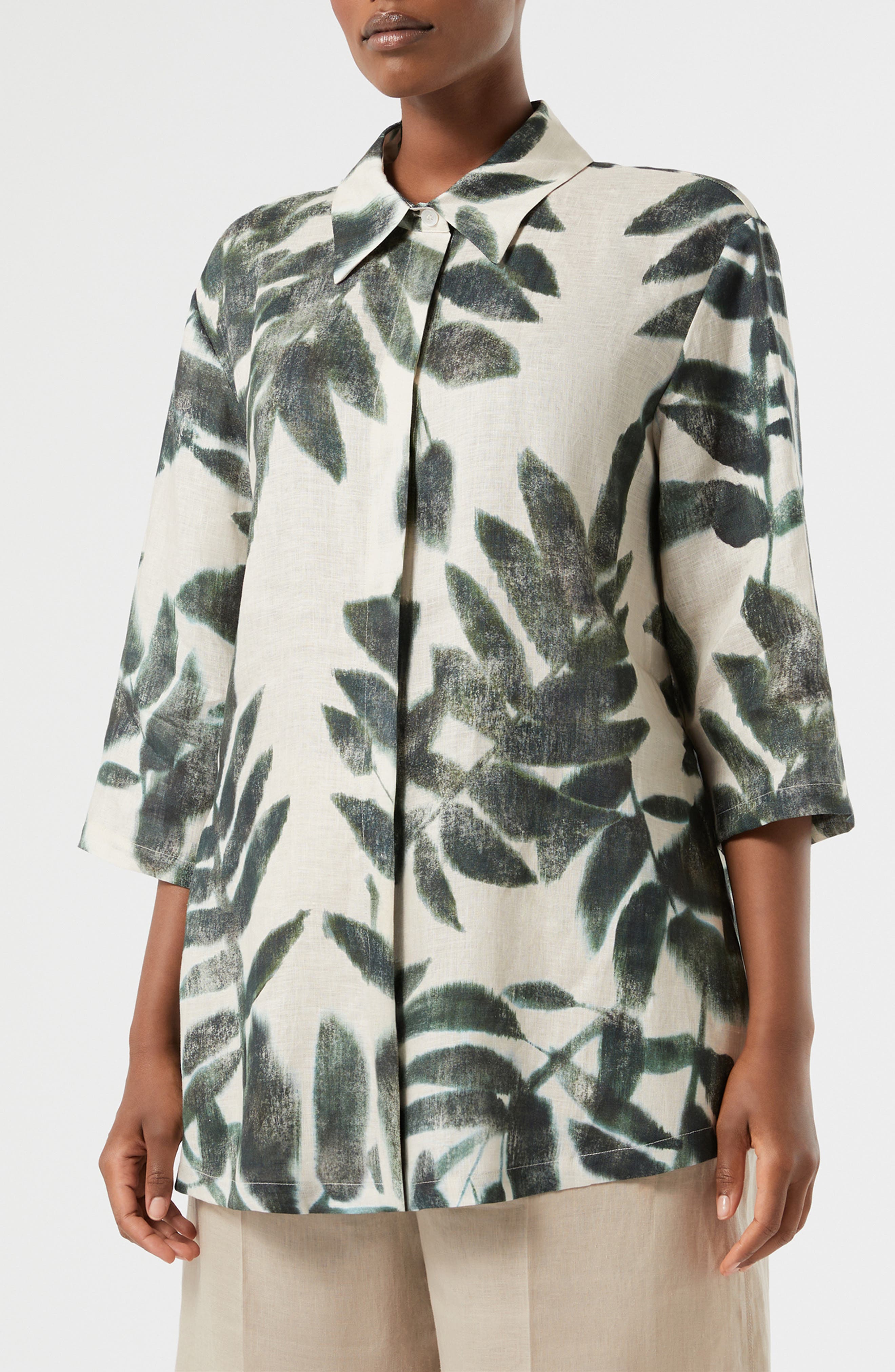 Abetaia Leaf Print Linen Jacket