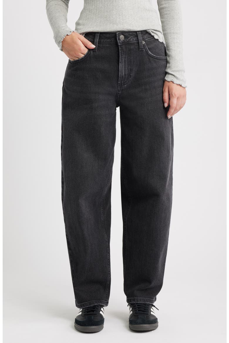 Mid Rise Baggy Barrel Jeans, Main, color, WASHED BLACK