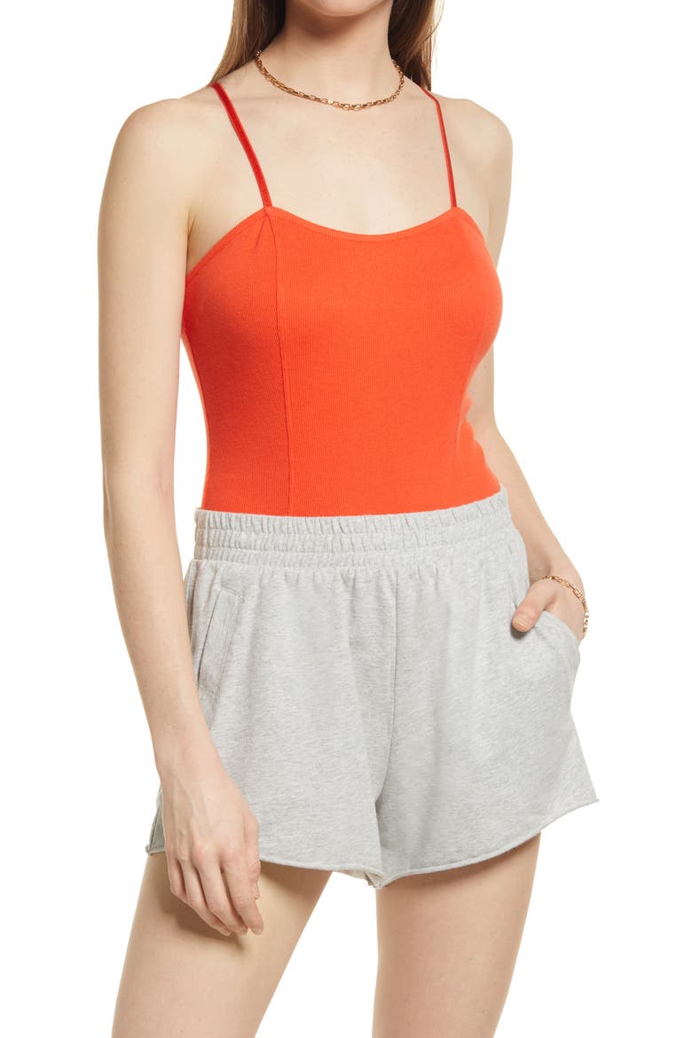 Rib Camisole Bodysuit, Main, color, RED GRENADINE