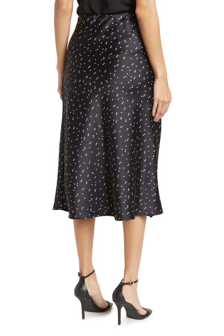 Star Print Satin Midi Skirt, Alternate, color, BLACK