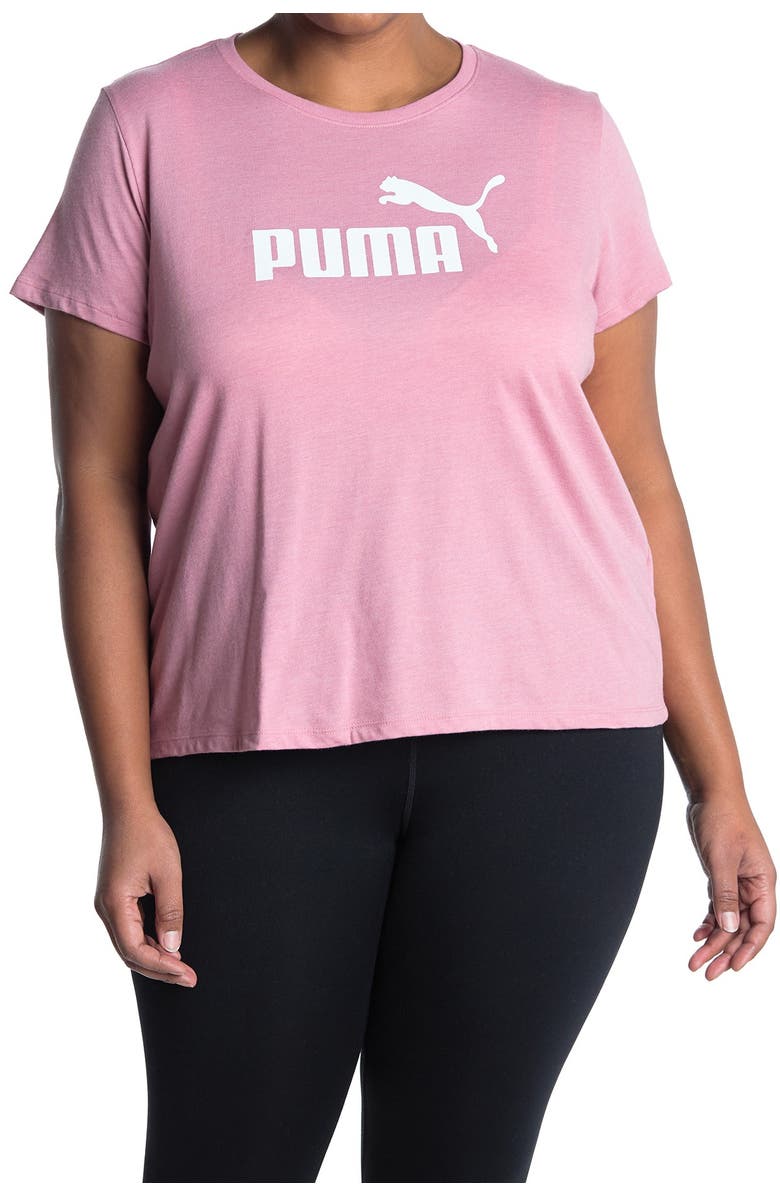PUMA Logo Heathered Short Sleeve Tee, Main, color, 