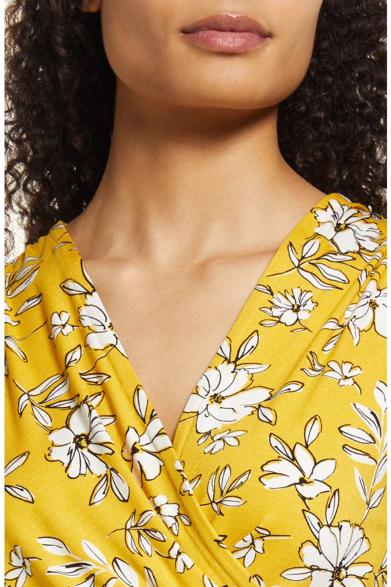 Floral Print Faux Wrap Top, Alternate, color, SUNFLOWER