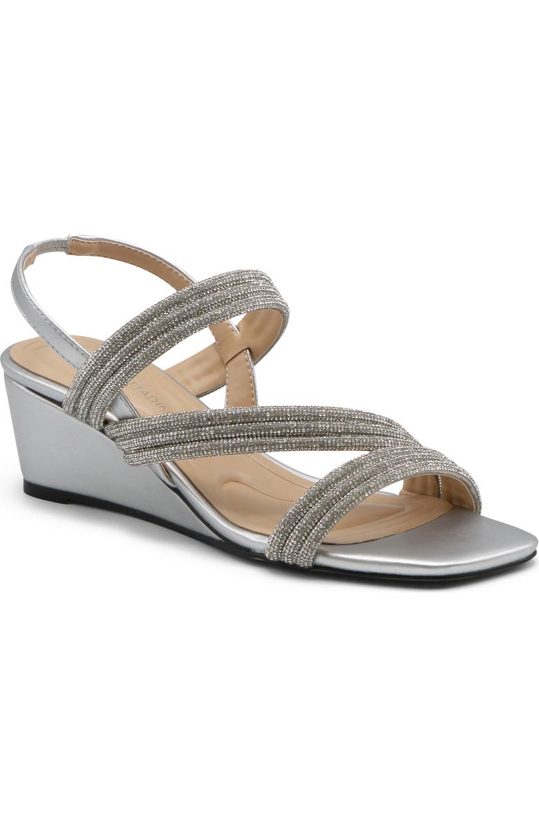 Adrienne Vittadini Alanis Embellished Wedge Sandal, Main, color, Silver Metallic