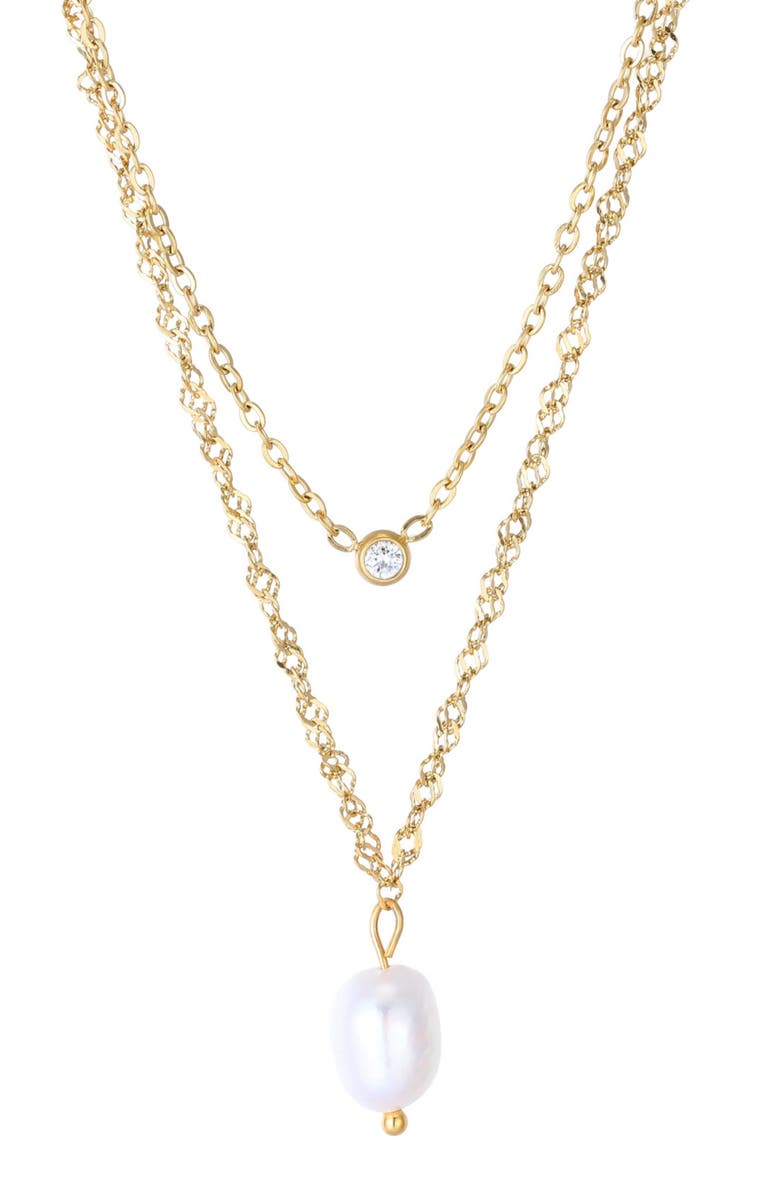 Adornia 18K Gold Plated Crystal & Pearl Layered Necklace, Main, color, Gold/ White