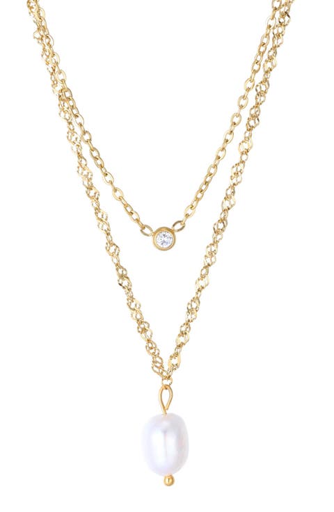 18K Gold Plated Crystal & Pearl Layered Necklace