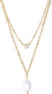 Adornia 18K Gold Plated Crystal & Freshwater Pearl Layered Necklace