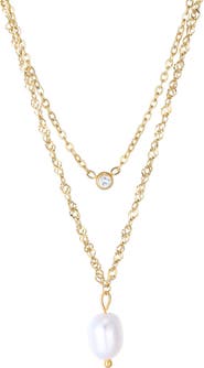 Adornia 18K Gold Plated Crystal & Freshwater Pearl Layered Necklace
