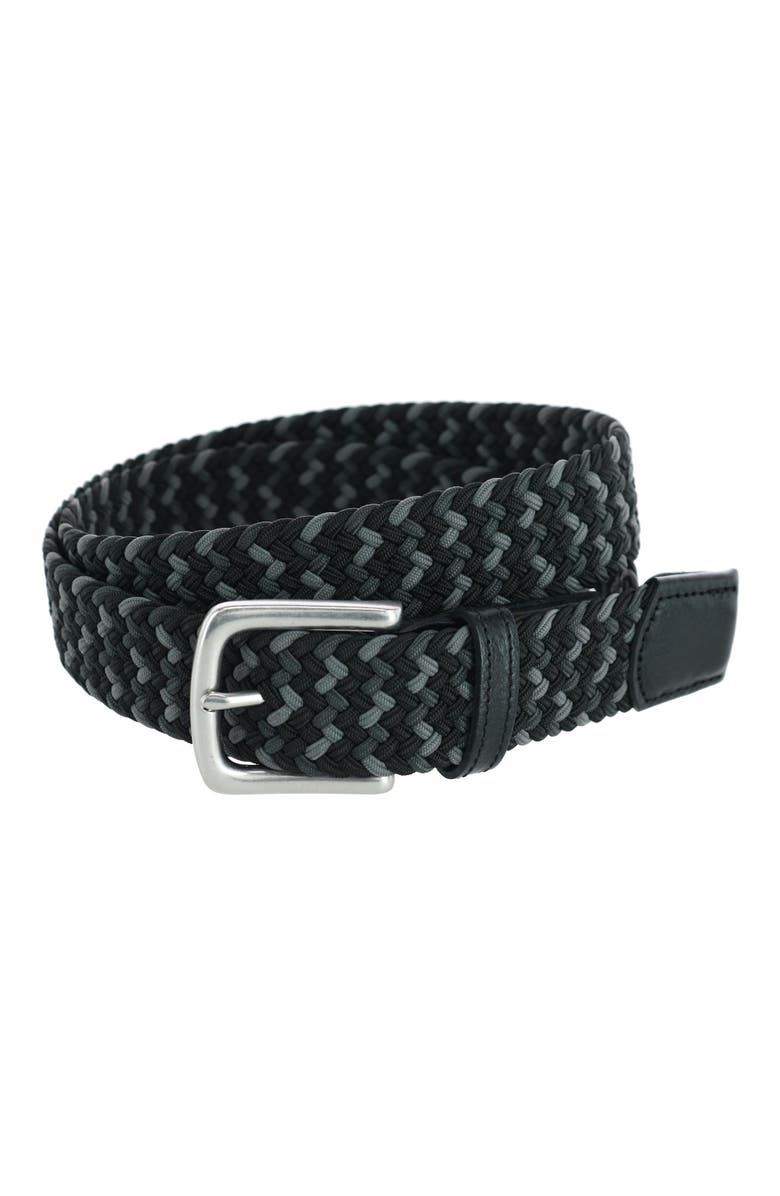 Trafalgar Chandler Mixed Weave Stretch Belt, Main, color, Black And Grey