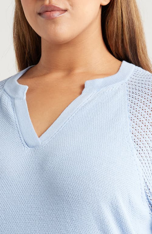 Wit & Wisdom Mixed Stitch Split Neck Sweater In Blue Crush