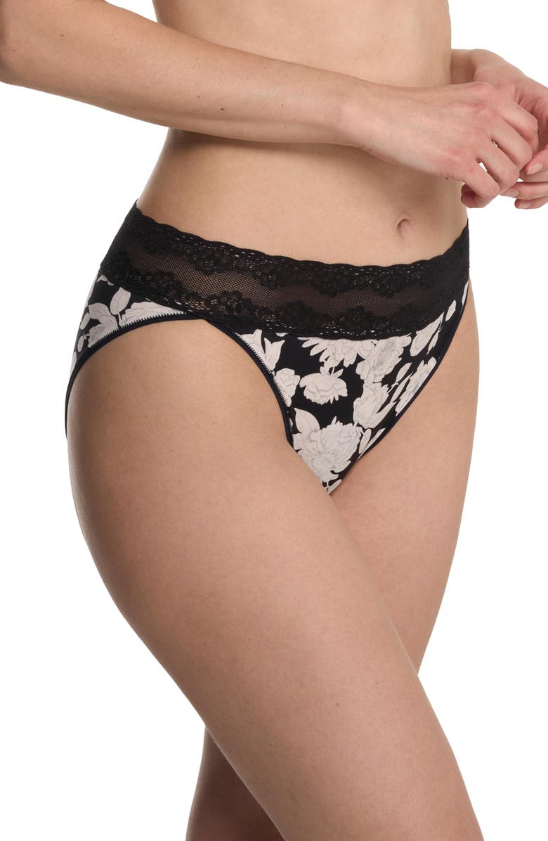 Natori Bliss Perfection One Size French Cut Brief, Alternate, color, Black Garden Rose Print