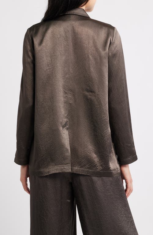 Eileen Fisher Crinkled Satin Blazer In Brown