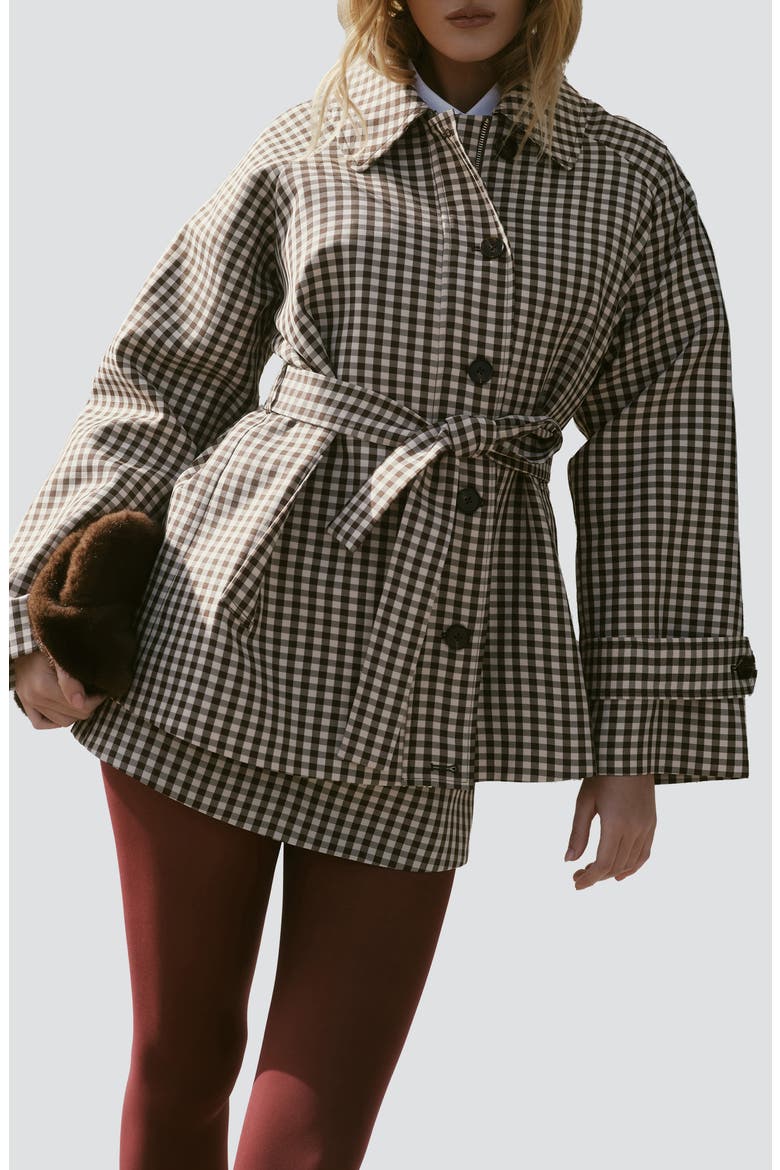 Clarke Gingham Trench Jacket, Alternate, color, BROWN BEIGE