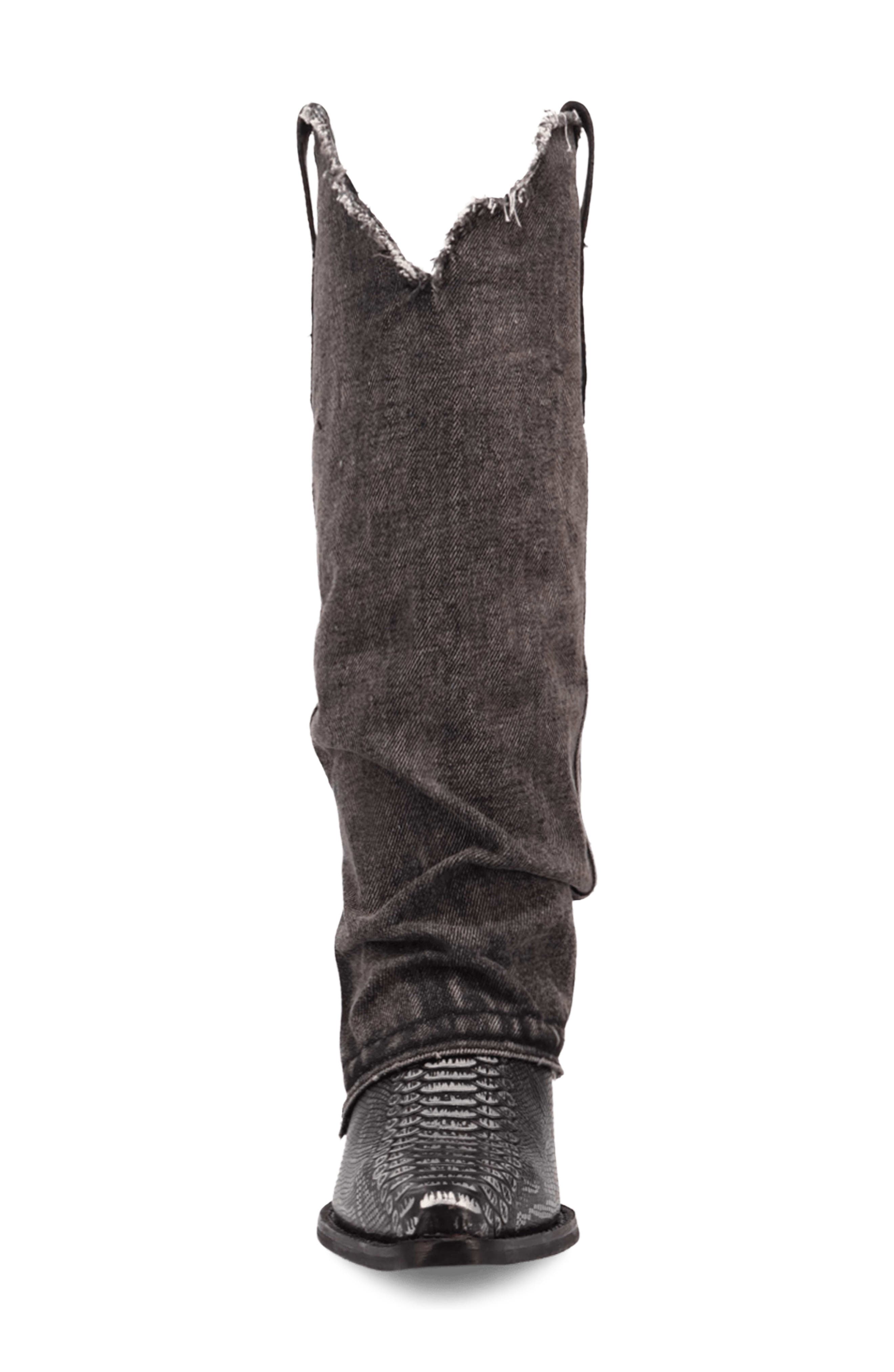 Dingo Knee High Denim & Snakeskin Embossed Western Boot, Alternate, color, Black