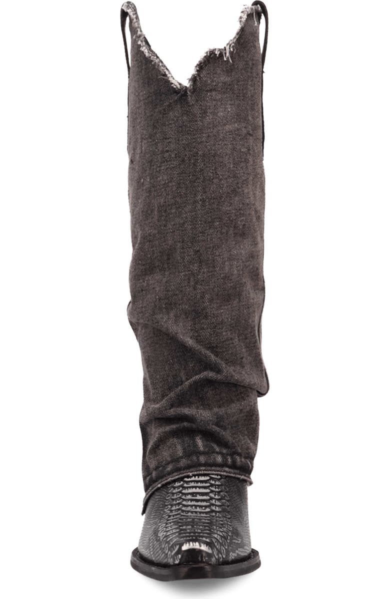 Dingo Knee High Denim & Snakeskin Embossed Western Boot, Alternate, color, Black