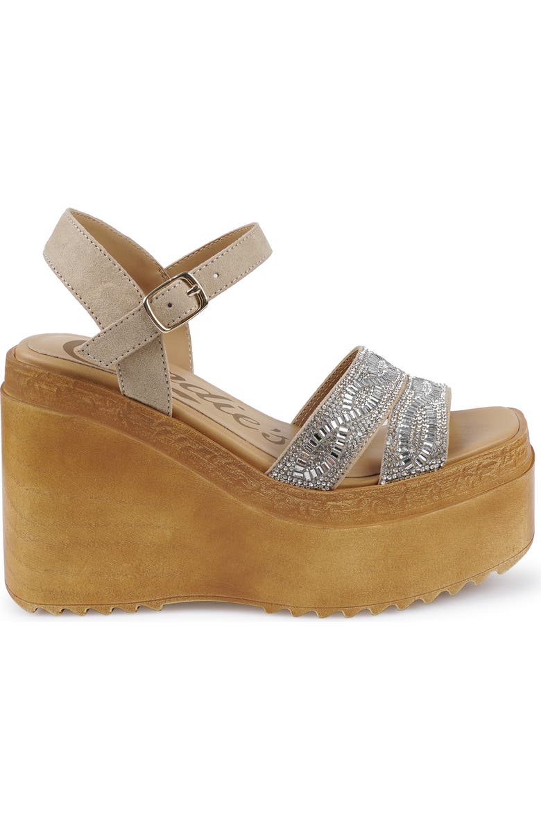 Candie's Cuna Ankle Strap Platform Wedge Sandal, Alternate, color, Nude Sudte