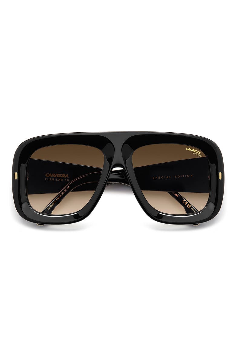 Carrera Eyewear Special Edition FLAGLAB 18 57mm Gradient Square Shield Sunglasses, Alternate, color, Black Gold/ Brown Sf