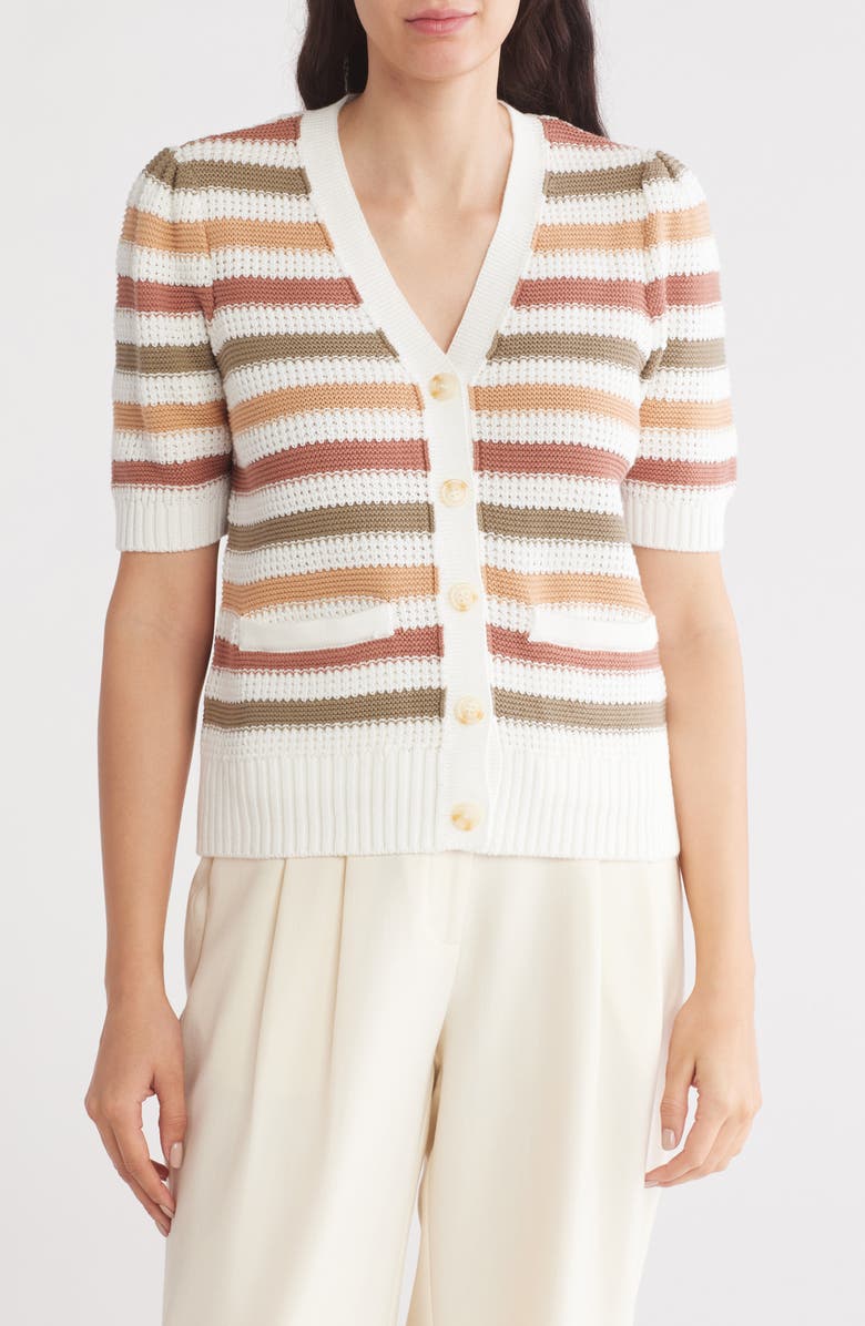 Design History Striped Textured Cardigan, Main, color, 