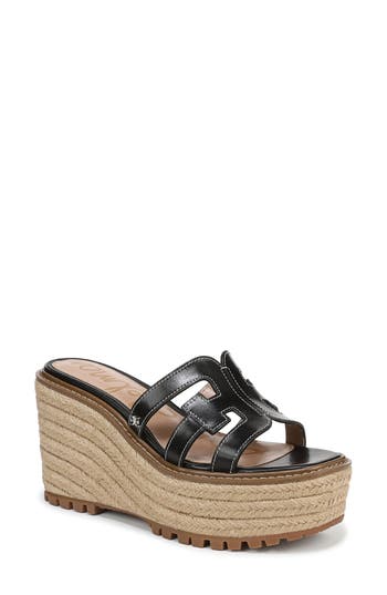 Sam Edelman Laine Platform Wedge Sandal Black Leather In Black
