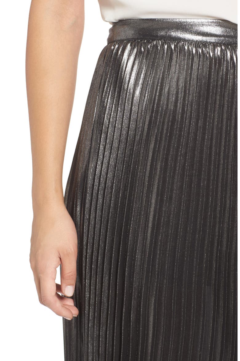 Metallic Pleated Skirt, Alternate, color, SILVER FOIL