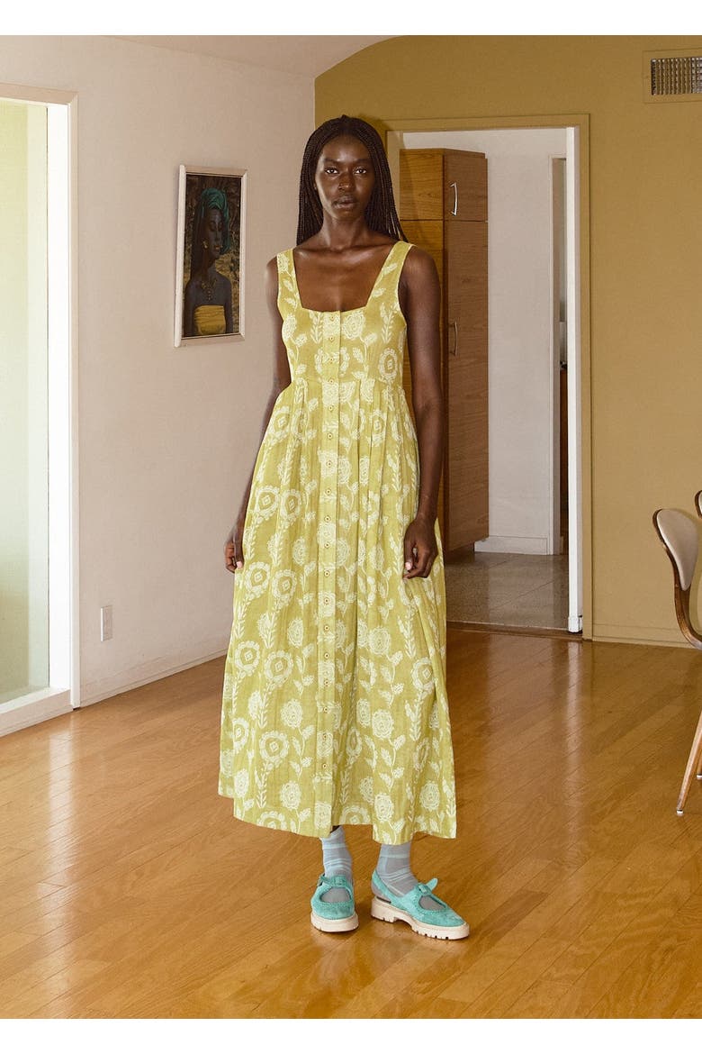 Ginger Button Front Ankle Length Dress, Alternate, color, Aloe
