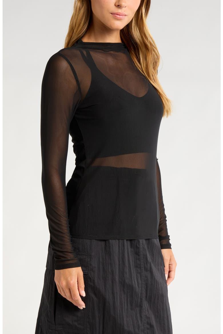 Women's Sheer Luck Long Sleeve Mesh T-Shirt, Alternate, color, BLACK ZELTEK