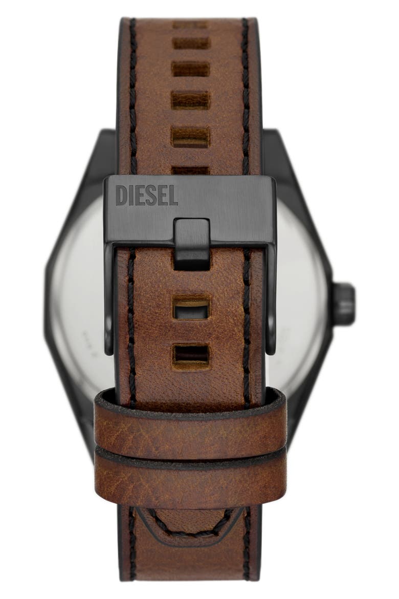 Scraper Leather Strap Watch, 43mm, Alternate, color, BLUE/ GUNMETAL
