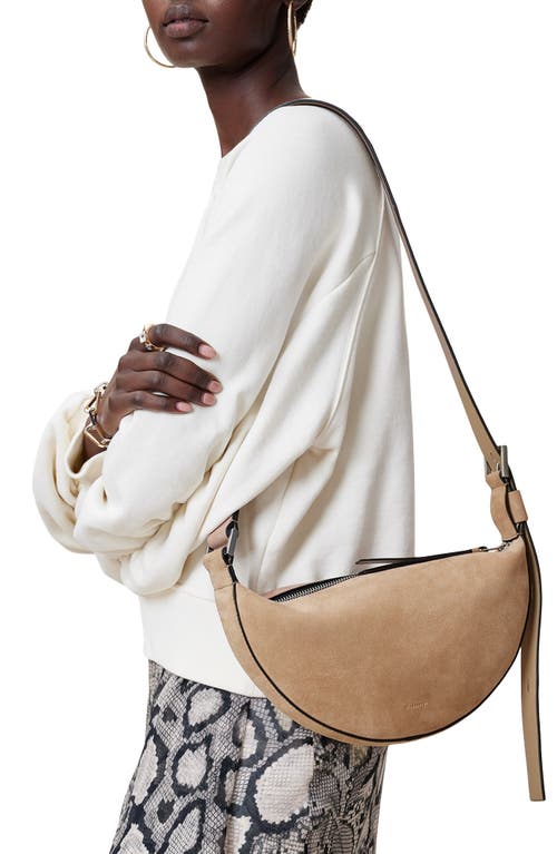 Allsaints Half Moon Leather Crossbody Bag In Mink Brown