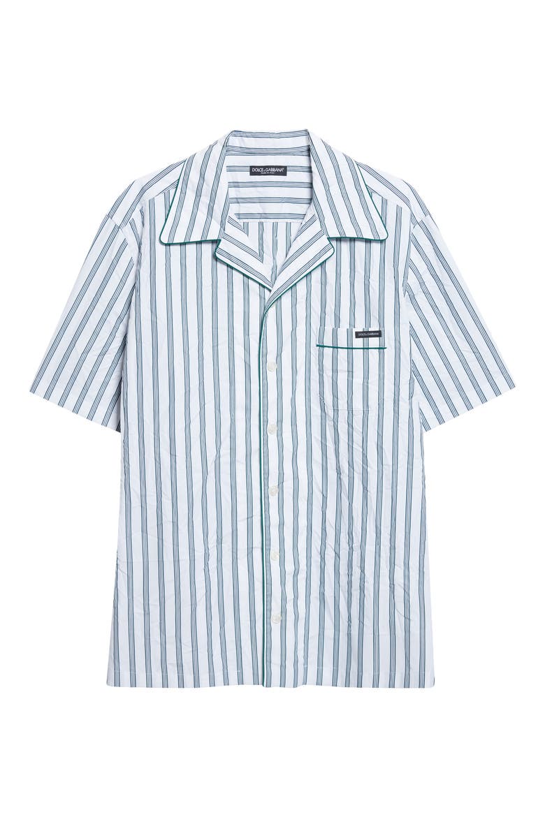 Stripe Crinkled Cotton & Silk Blend Poplin Camp Shirt, Alternate, color, S8051 RIGATO