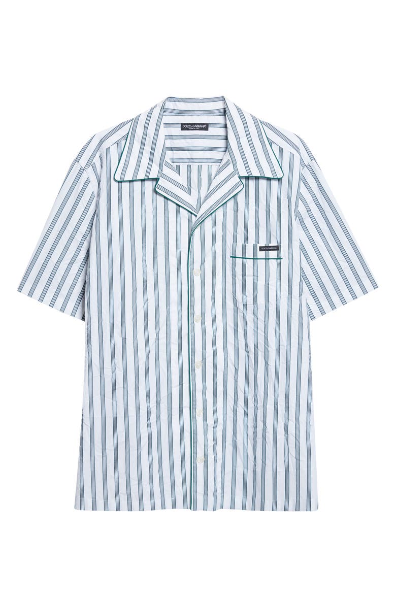 Dolce&Gabbana Stripe Crinkled Cotton & Silk Blend Poplin Camp Shirt, Main, color, S8051 Rigato