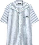 Dolce&Gabbana Stripe Crinkled Cotton & Silk Blend Poplin Camp Shirt