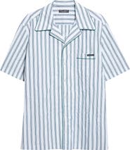Dolce&Gabbana Stripe Crinkled Cotton & Silk Blend Poplin Camp Shirt