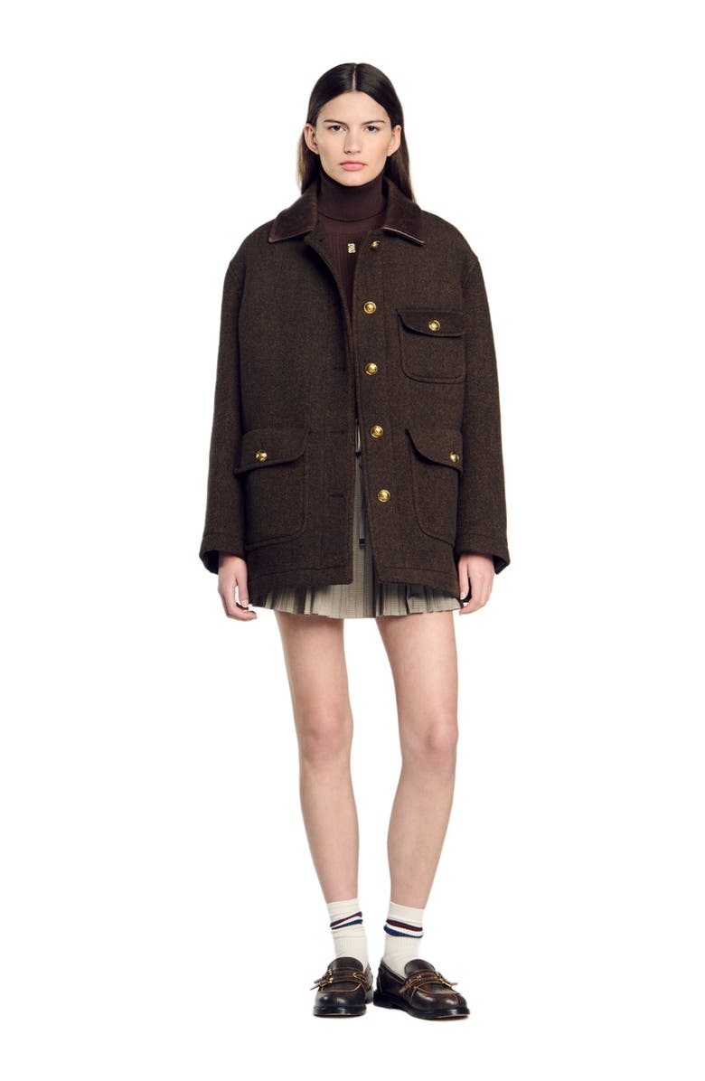 SANDRO Tweed coat, Main, color,